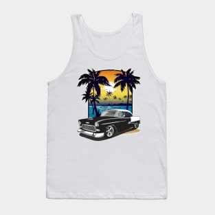 1955 Black and White Chevy Bel Air California Beachin Print Tank Top